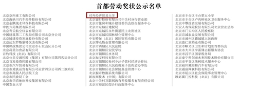 对外经济贸易大学荣获北京市“首都劳动奖状”